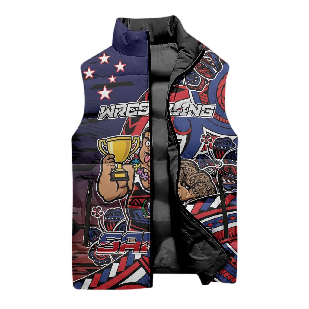 Personalised Samoa Wrestling Sleeveless Puffer Jacket Polynesian Warrior Funny Style DT05 - Polynesian Pride