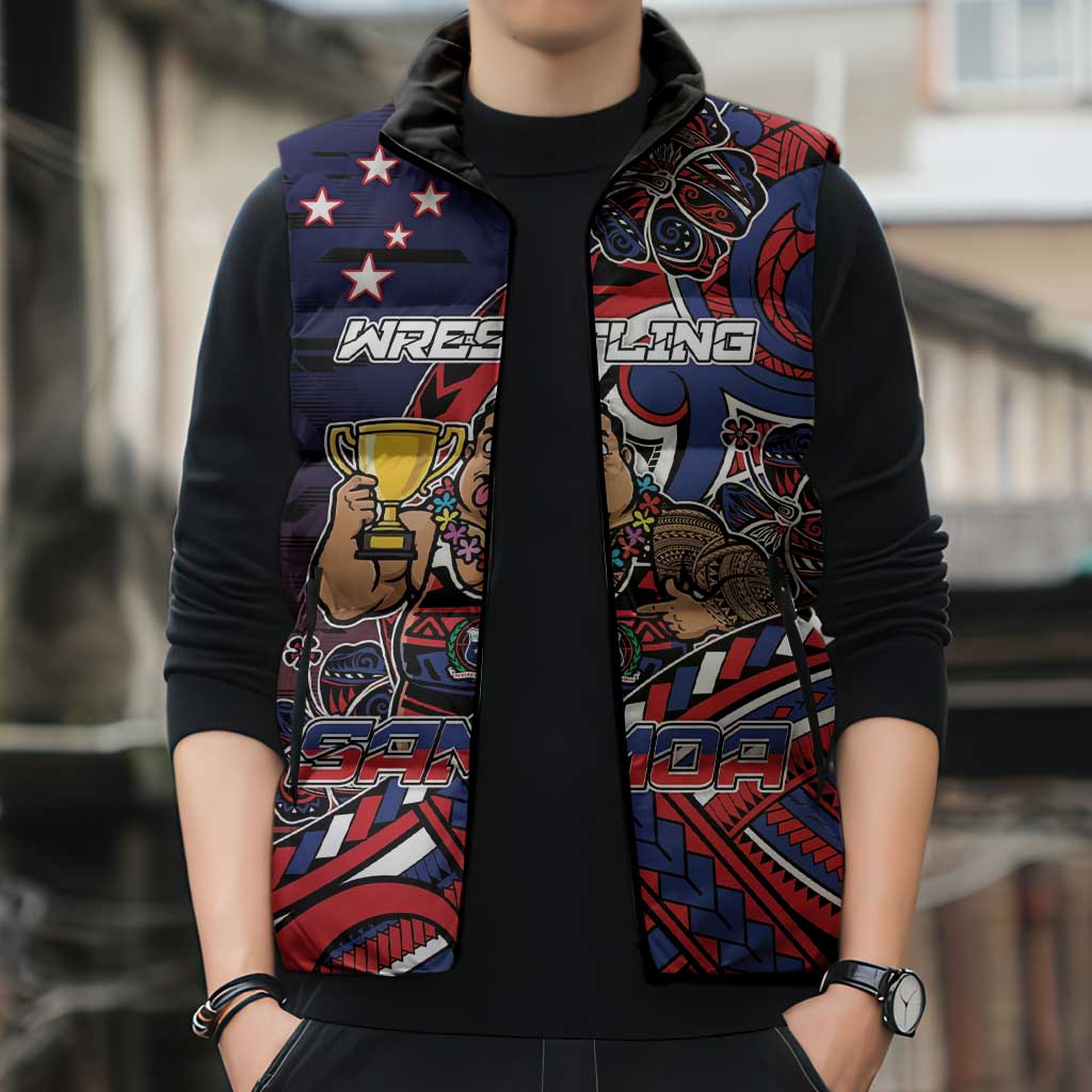 Personalised Samoa Wrestling Sleeveless Puffer Jacket Polynesian Warrior Funny Style DT05 - Polynesian Pride