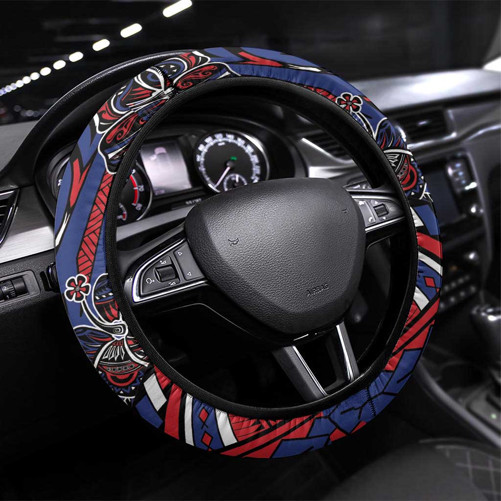 Samoa Wrestling Steering Wheel Cover Polynesian Warrior Funny Style DT05 Universal Fit Navy - Polynesian Pride