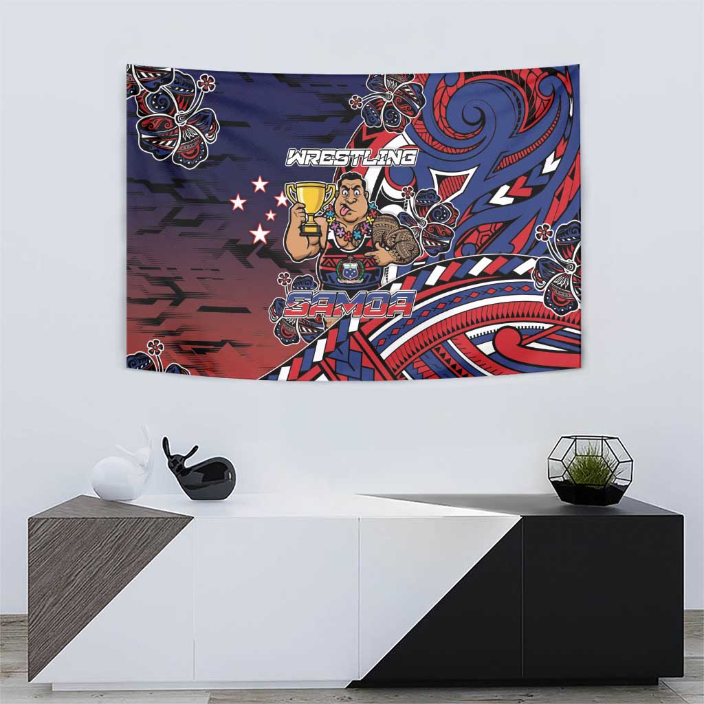 Samoa Wrestling Tapestry Polynesian Warrior Funny Style - Polynesian Pride