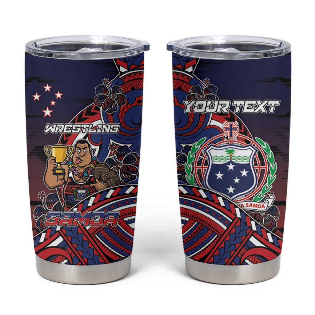 Personalised Samoa Wrestling Tumbler Cup Polynesian Warrior Funny Style DT05 Navy - Polynesian Pride
