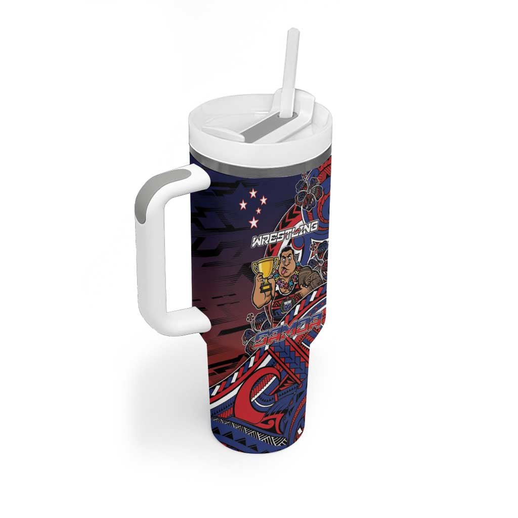 Personalised Samoa Wrestling Tumbler With Handle Polynesian Warrior Funny Style - Polynesian Pride