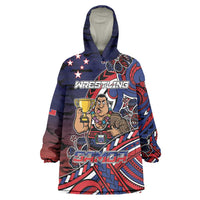 Personalised Samoa Wrestling Wearable Blanket Hoodie Polynesian Warrior Funny Style DT05 One Size Navy - Polynesian Pride