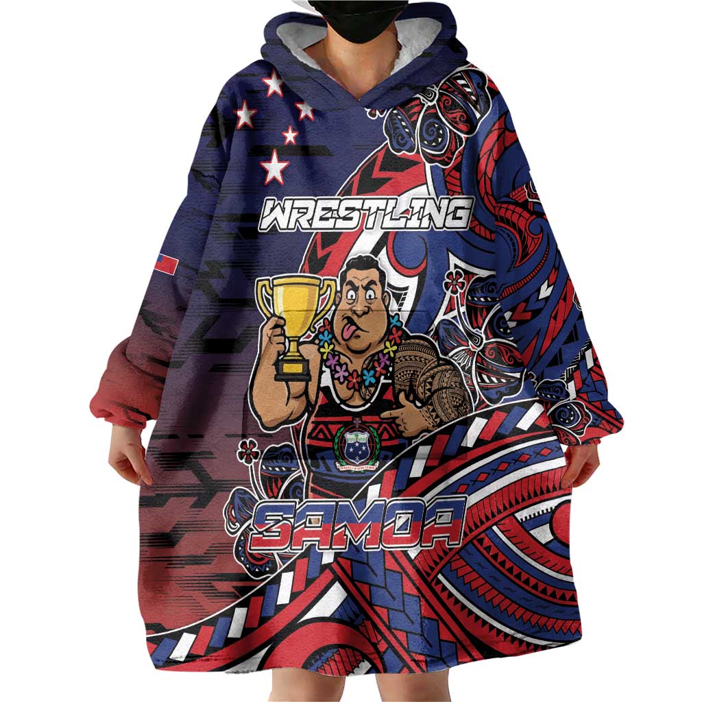 Personalised Samoa Wrestling Wearable Blanket Hoodie Polynesian Warrior Funny Style DT05 - Polynesian Pride