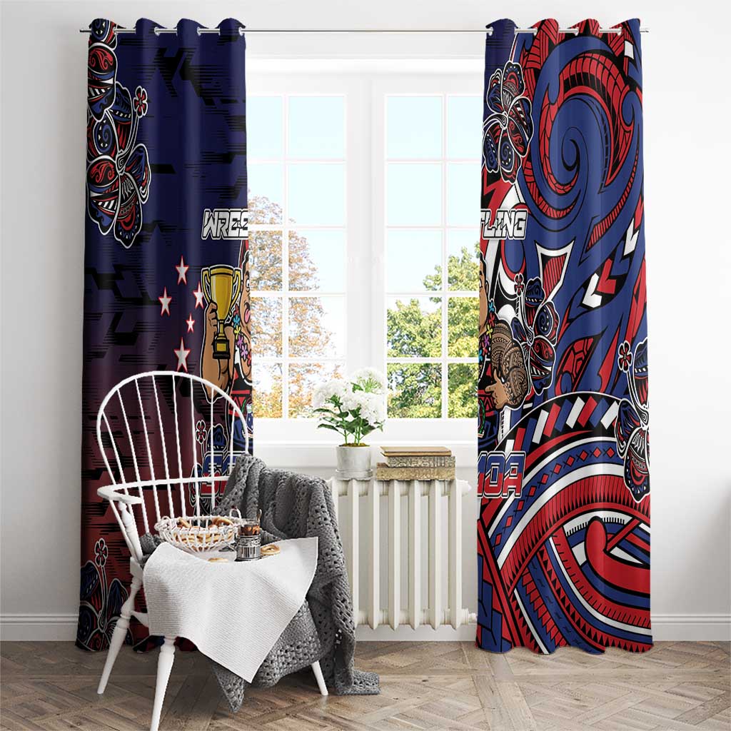 Samoa Wrestling Window Curtain Polynesian Warrior Funny Style - Polynesian Pride