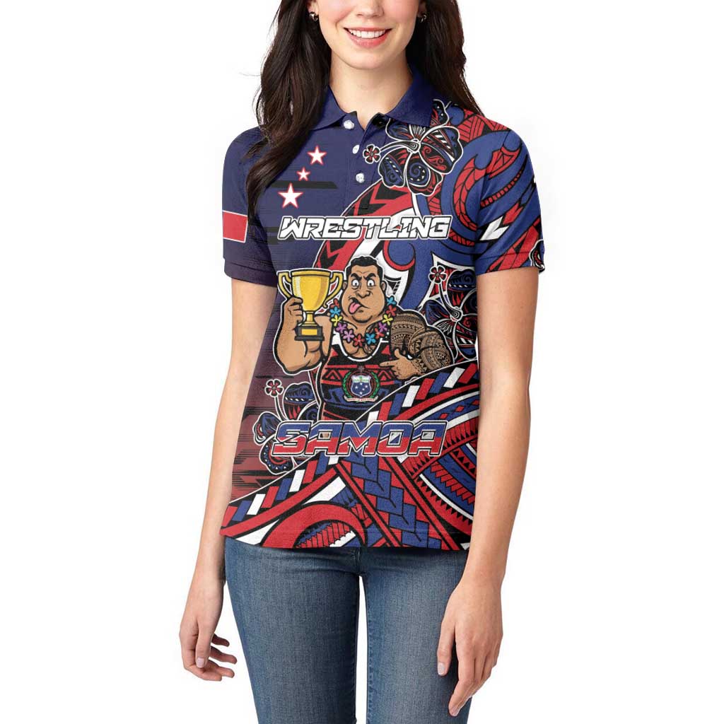 Personalised Samoa Wrestling Women Polo Shirt Polynesian Warrior Funny Style DT05 - Polynesian Pride
