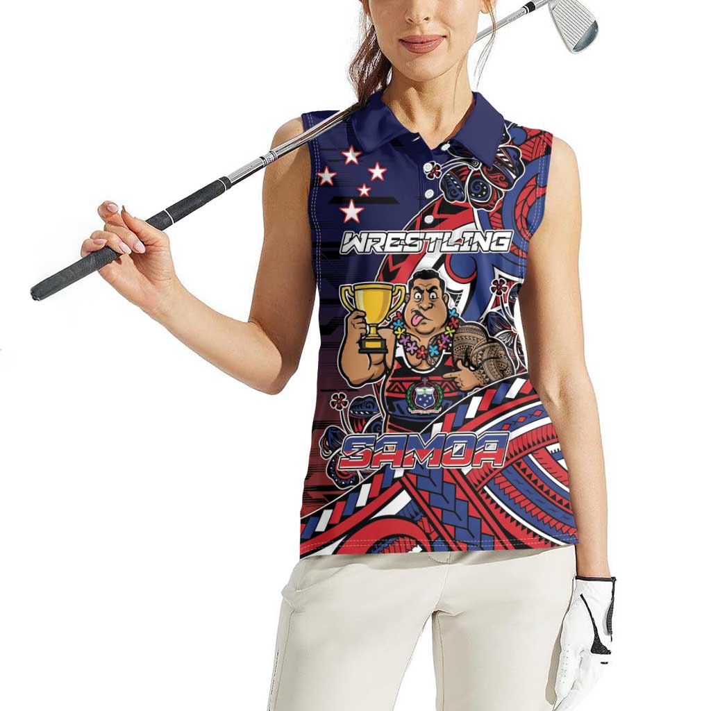 Personalised Samoa Wrestling Women Sleeveless Polo Shirt Polynesian Warrior Funny Style DT05 - Polynesian Pride
