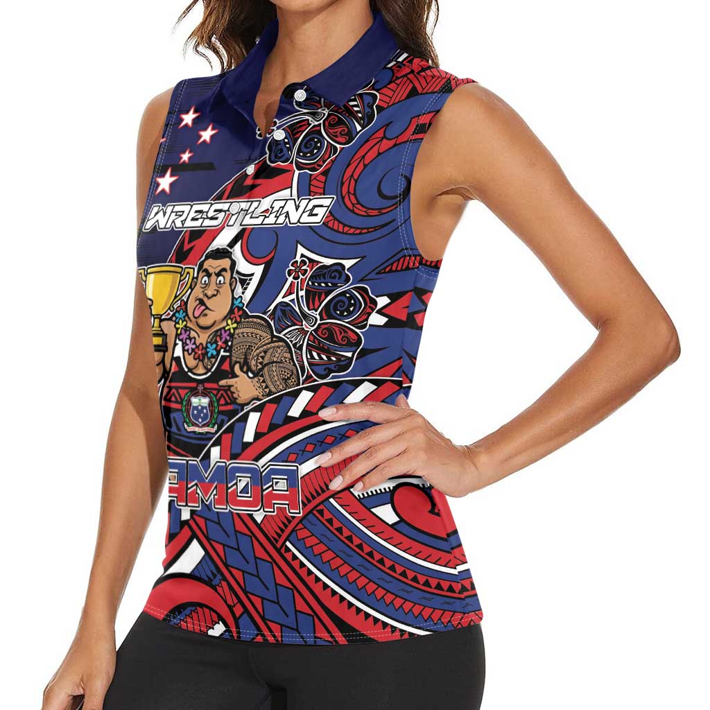 Personalised Samoa Wrestling Women Sleeveless Polo Shirt Polynesian Warrior Funny Style DT05 - Polynesian Pride