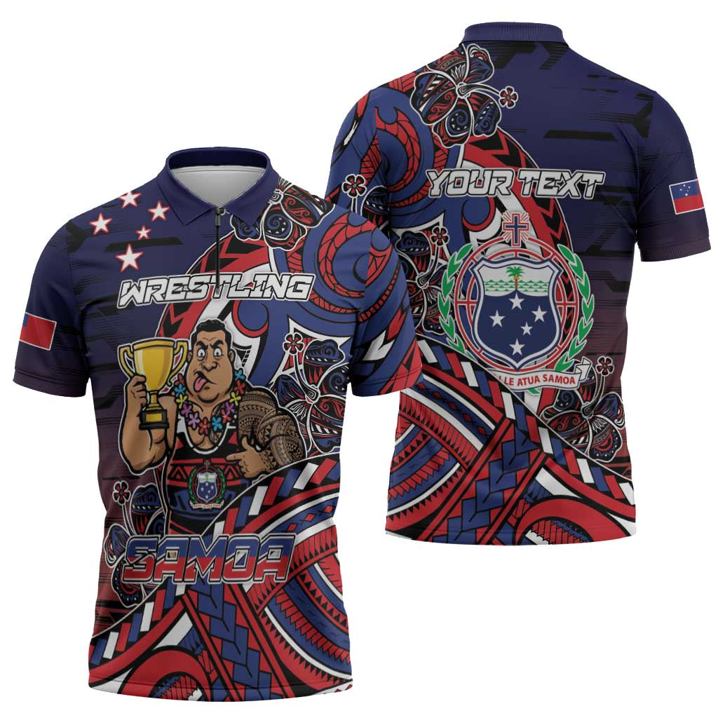 Personalised Samoa Wrestling Zipper Polo Shirt Polynesian Warrior Funny Style DT05 - Polynesian Pride