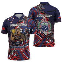 Personalised Samoa Wrestling Zipper Polo Shirt Polynesian Warrior Funny Style DT05 - Polynesian Pride