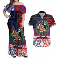 Personalised Samoa Boxing Couples Matching Off Shoulder Maxi Dress and Hawaiian Shirt Samoan Boxer Funny Style DT05 Red - Polynesian Pride