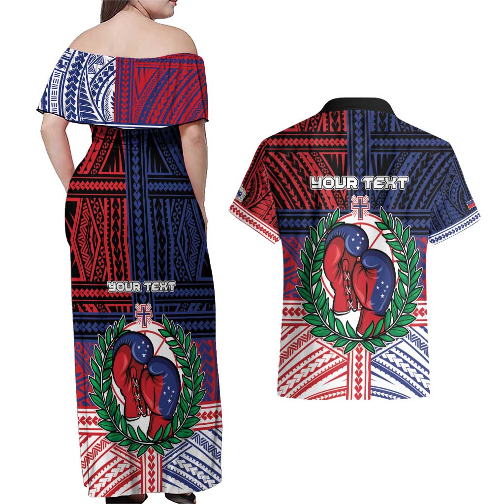 Personalised Samoa Boxing Couples Matching Off Shoulder Maxi Dress and Hawaiian Shirt Samoan Boxer Funny Style DT05 - Polynesian Pride