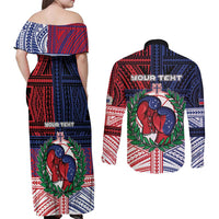 Personalised Samoa Boxing Couples Matching Off Shoulder Maxi Dress and Long Sleeve Button Shirt Samoan Boxer Funny Style DT05 - Polynesian Pride