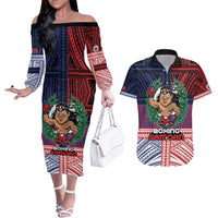 Personalised Samoa Boxing Couples Matching Off The Shoulder Long Sleeve Dress and Hawaiian Shirt Samoan Boxer Funny Style - Polynesian Pride