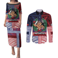 Personalised Samoa Boxing Couples Matching Puletasi and Long Sleeve Button Shirt Samoan Boxer Funny Style DT05 Red - Polynesian Pride