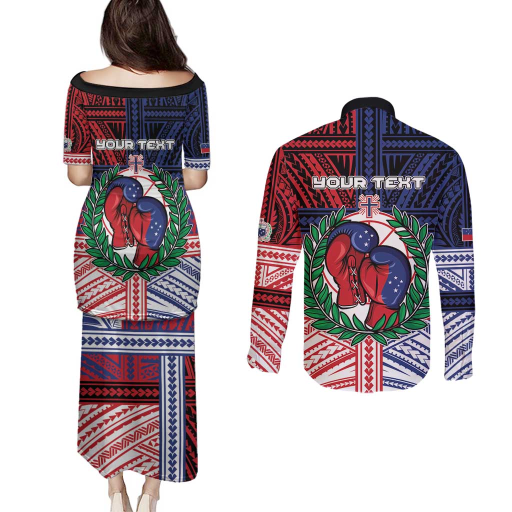 Personalised Samoa Boxing Couples Matching Puletasi and Long Sleeve Button Shirt Samoan Boxer Funny Style DT05 - Polynesian Pride