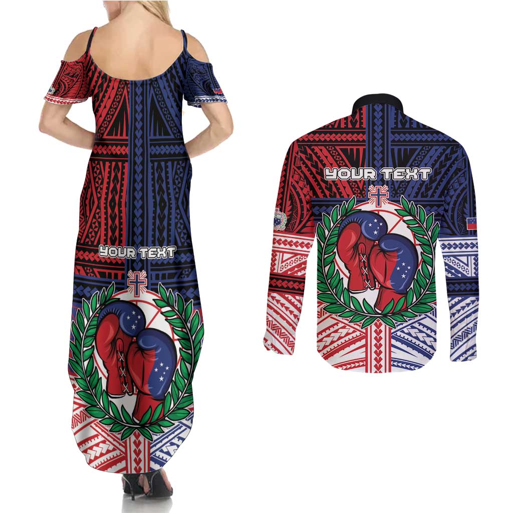 Personalised Samoa Boxing Couples Matching Summer Maxi Dress and Long Sleeve Button Shirt Samoan Boxer Funny Style DT05 - Polynesian Pride