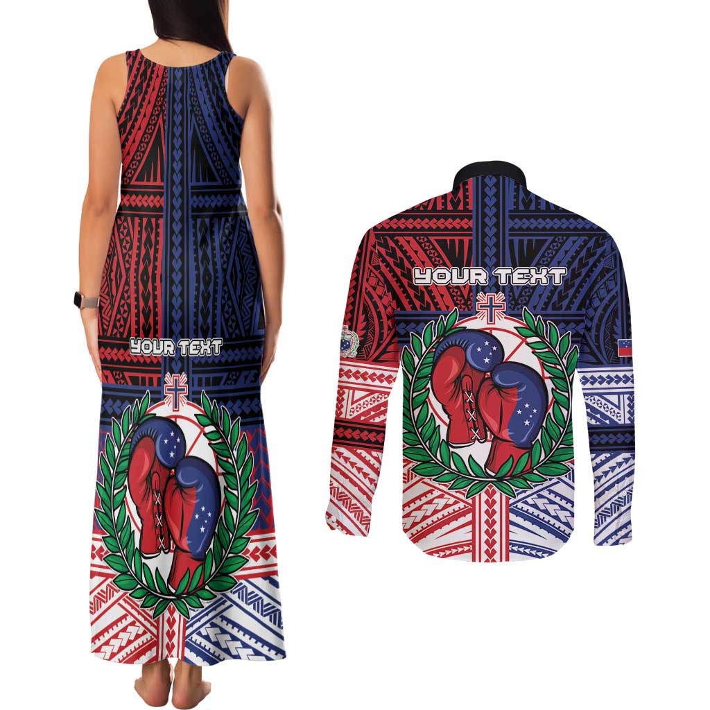 Personalised Samoa Boxing Couples Matching Tank Maxi Dress and Long Sleeve Button Shirt Samoan Boxer Funny Style DT05 - Polynesian Pride