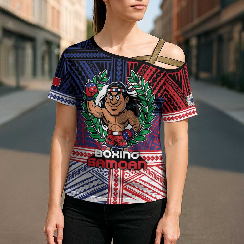 Personalised Samoa Boxing Cross Shoulder Shirt Samoan Boxer Funny Style - Polynesian Pride