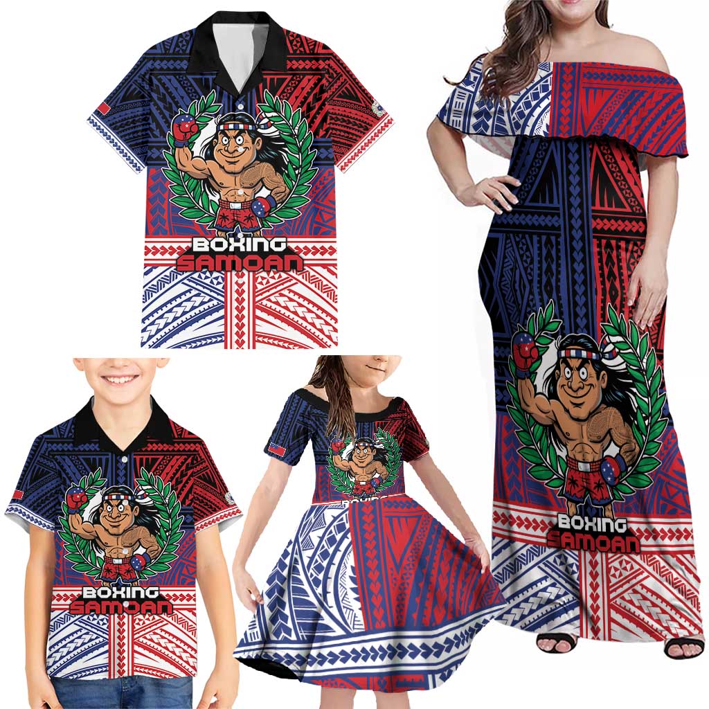Personalised Samoa Boxing Family Matching Off Shoulder Maxi Dress and Hawaiian Shirt Samoan Boxer Funny Style - Polynesian Pride