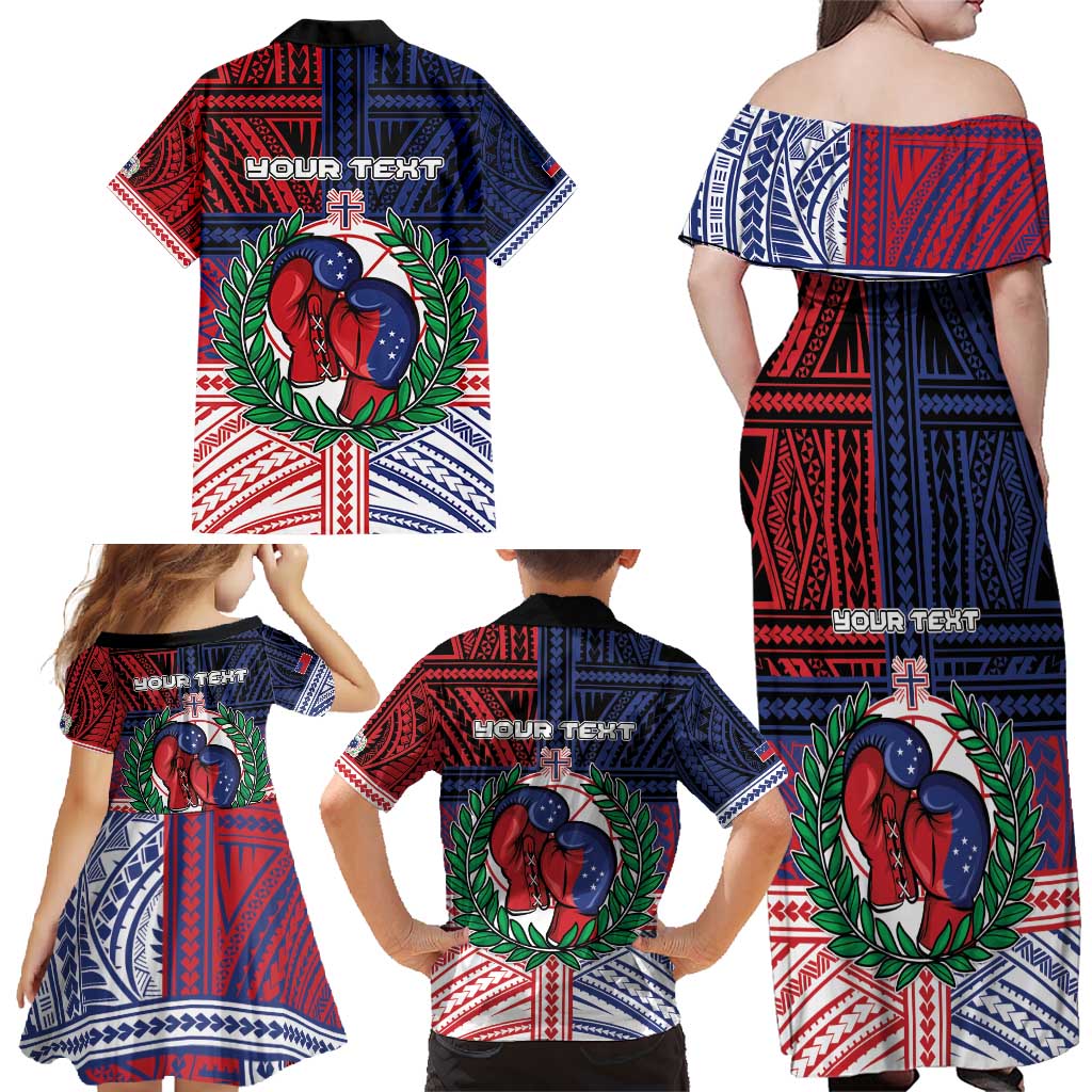 Personalised Samoa Boxing Family Matching Off Shoulder Maxi Dress and Hawaiian Shirt Samoan Boxer Funny Style - Polynesian Pride