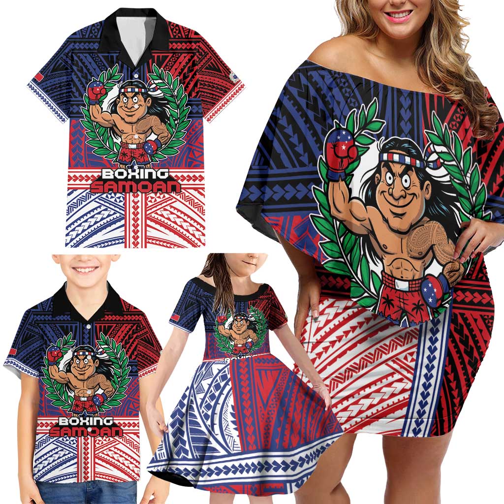 Personalised Samoa Boxing Family Matching Off Shoulder Short Dress and Hawaiian Shirt Samoan Boxer Funny Style - Polynesian Pride