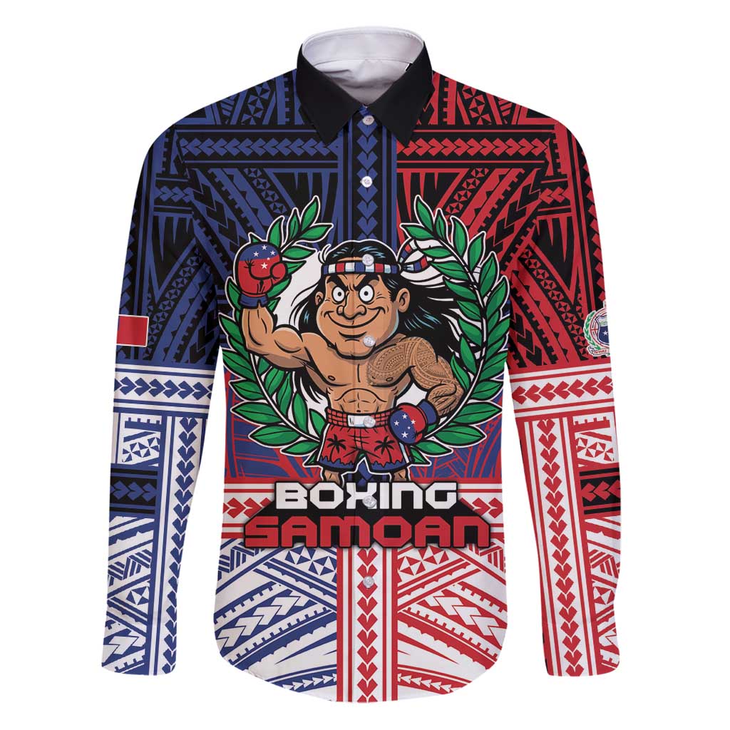 Personalised Samoa Boxing Family Matching Puletasi and Hawaiian Shirt Samoan Boxer Funny Style DT05 Dad's Shirt - Long Sleeve Red - Polynesian Pride
