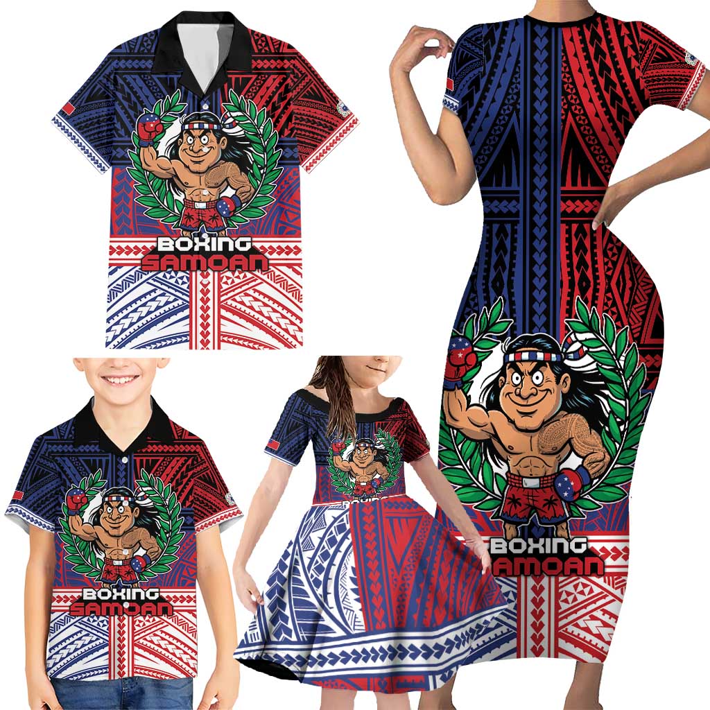 Personalised Samoa Boxing Family Matching Short Sleeve Bodycon Dress and Hawaiian Shirt Samoan Boxer Funny Style - Polynesian Pride