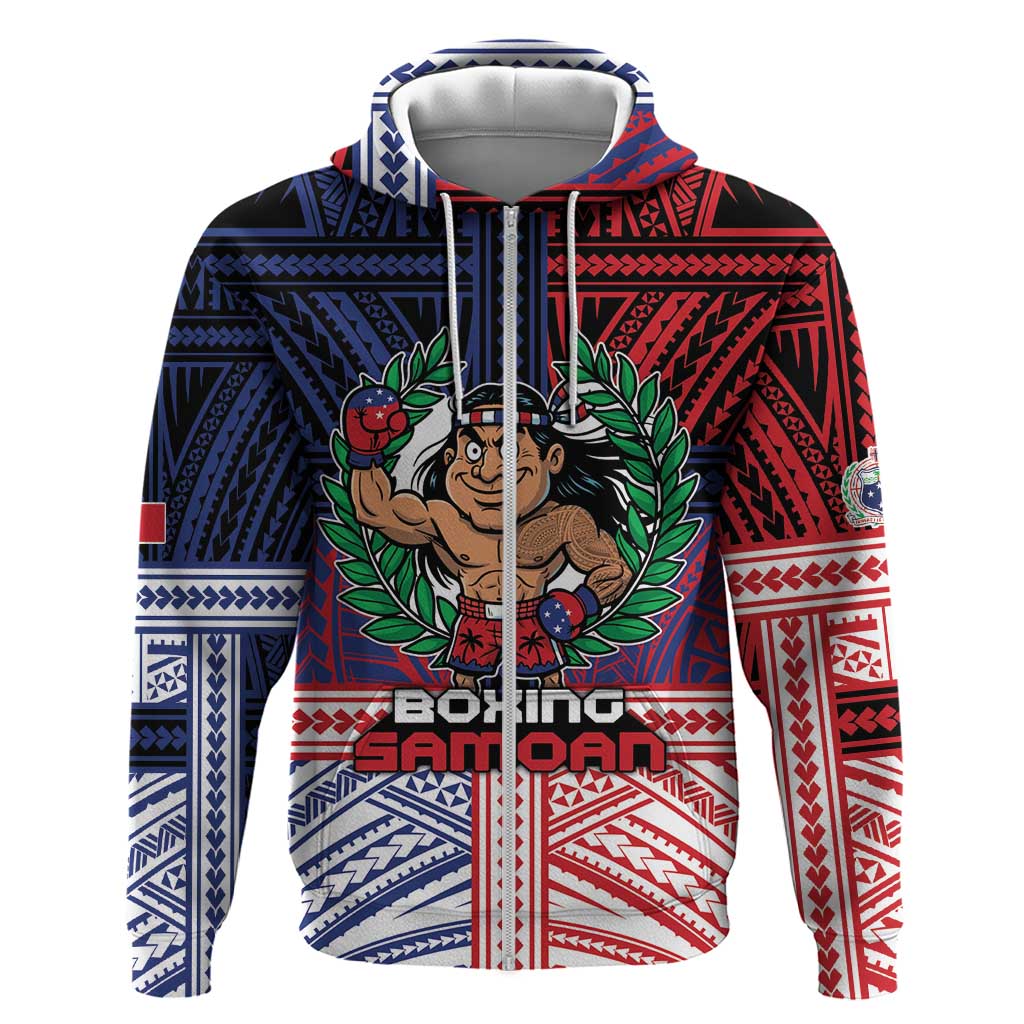 Personalised Samoa Boxing Hoodie Samoan Boxer Funny Style DT05 Zip Hoodie Red - Polynesian Pride
