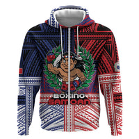 Personalised Samoa Boxing Hoodie Samoan Boxer Funny Style DT05 Zip Hoodie Red - Polynesian Pride