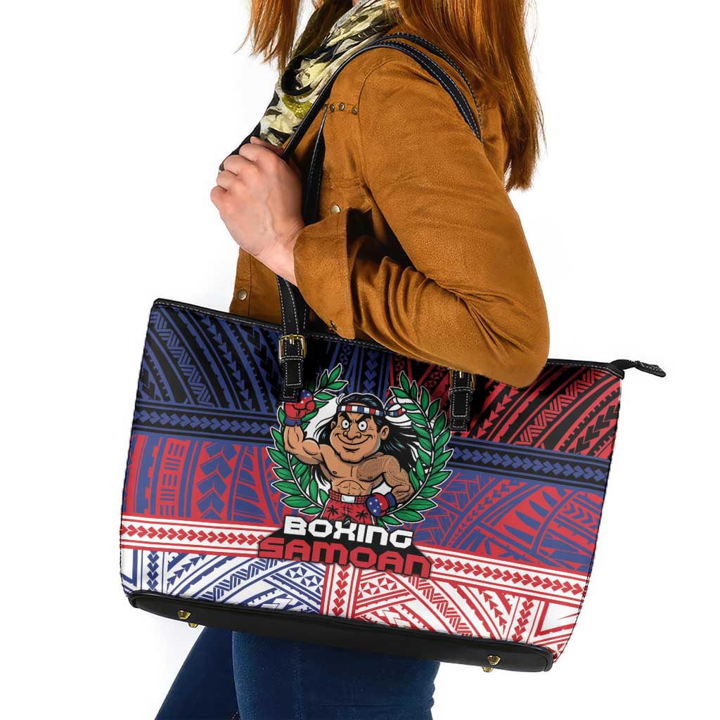 Samoa Boxing Leather Tote Bag Samoan Boxer Funny Style - Polynesian Pride