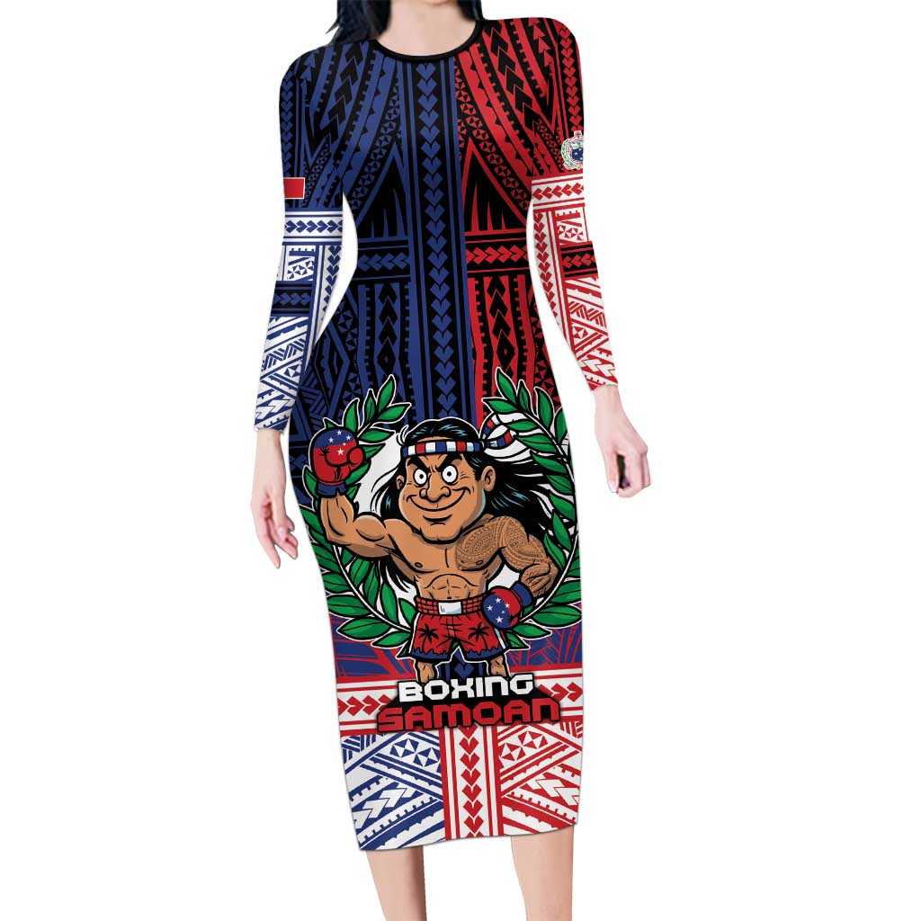 Personalised Samoa Boxing Long Sleeve Bodycon Dress Samoan Boxer Funny Style - Polynesian Pride