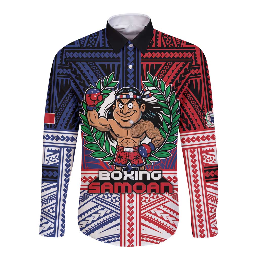 Personalised Samoa Boxing Long Sleeve Button Shirt Samoan Boxer Funny Style DT05 Unisex Red - Polynesian Pride