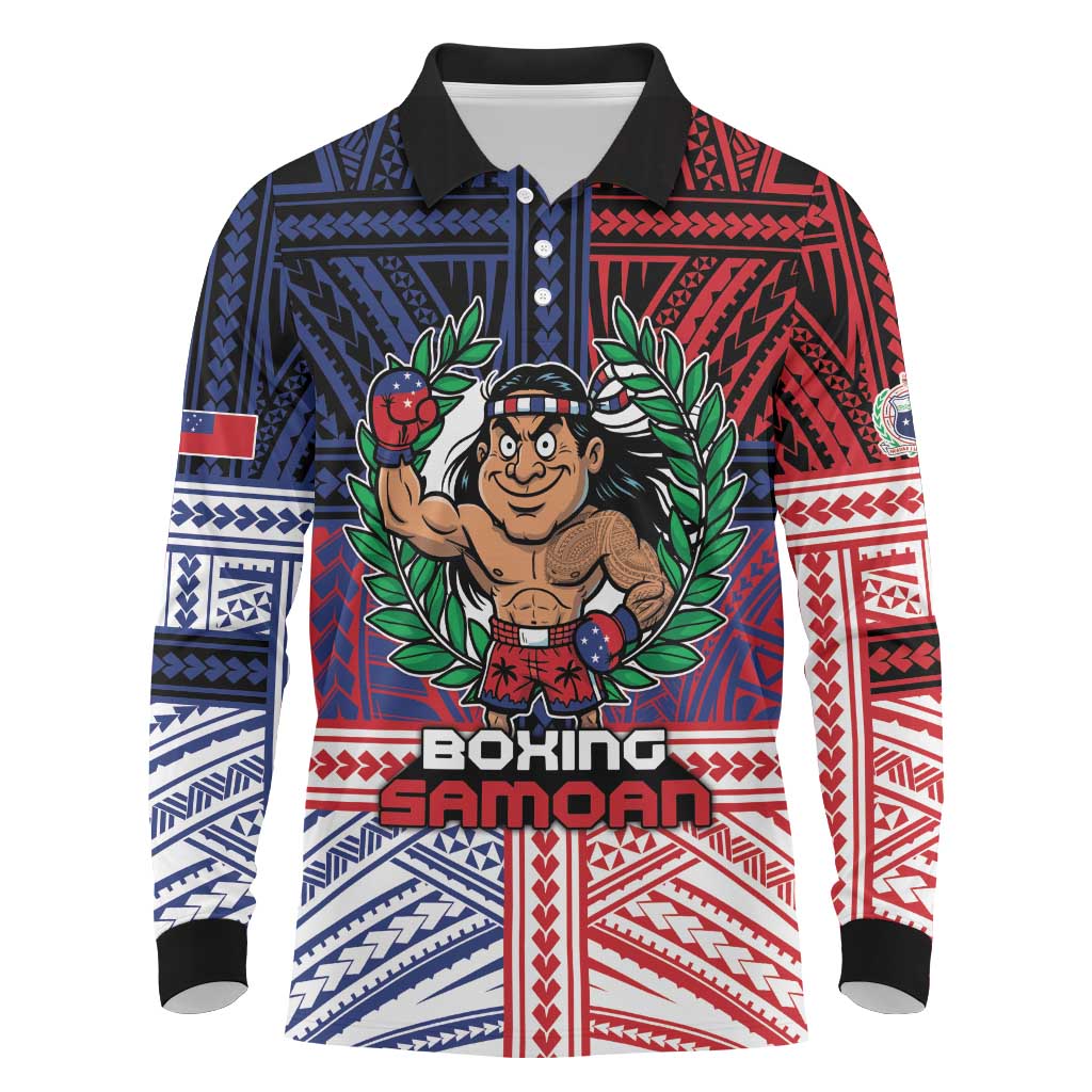 Personalised Samoa Boxing Long Sleeve Polo Shirt Samoan Boxer Funny Style DT05 Red - Polynesian Pride
