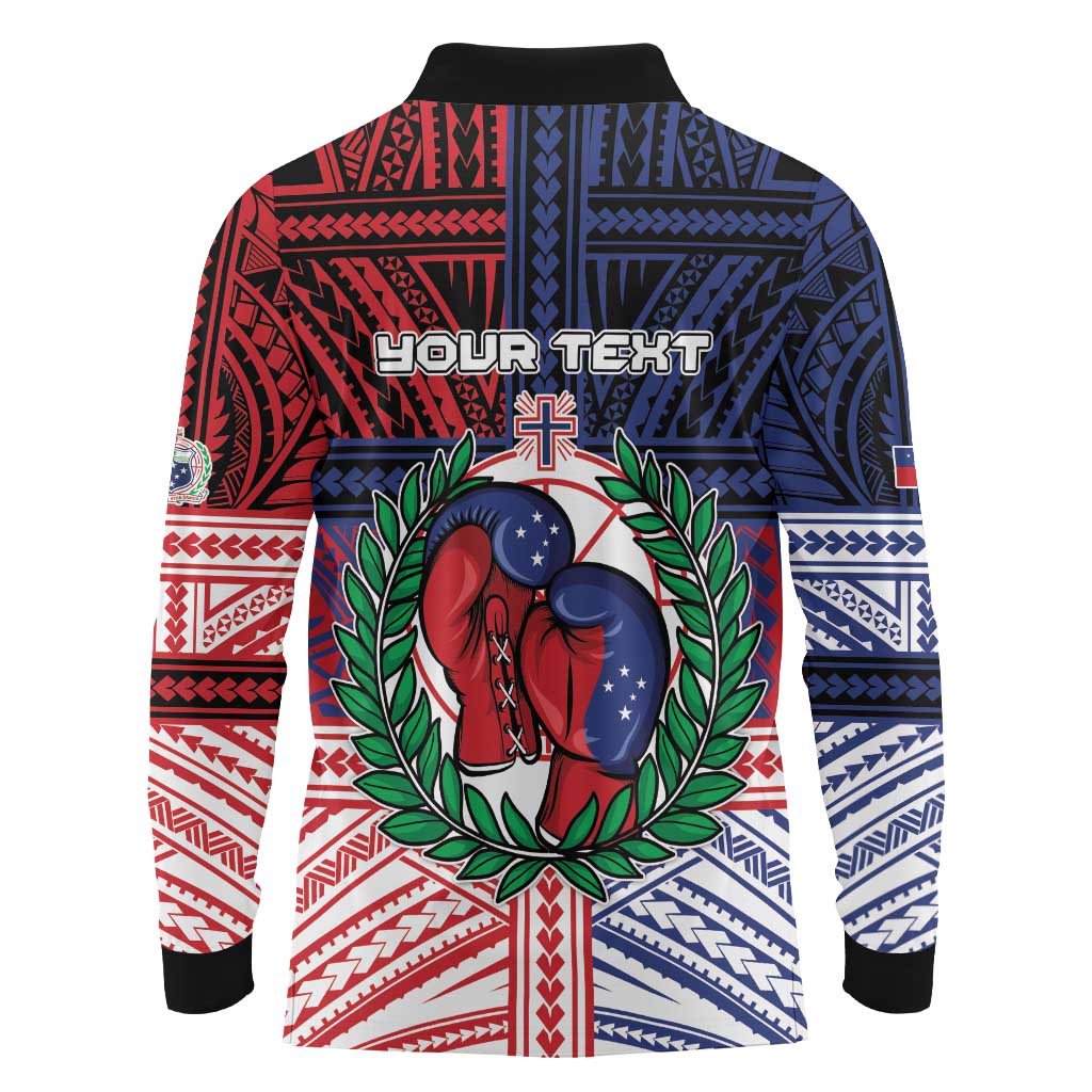 Personalised Samoa Boxing Long Sleeve Polo Shirt Samoan Boxer Funny Style DT05 - Polynesian Pride