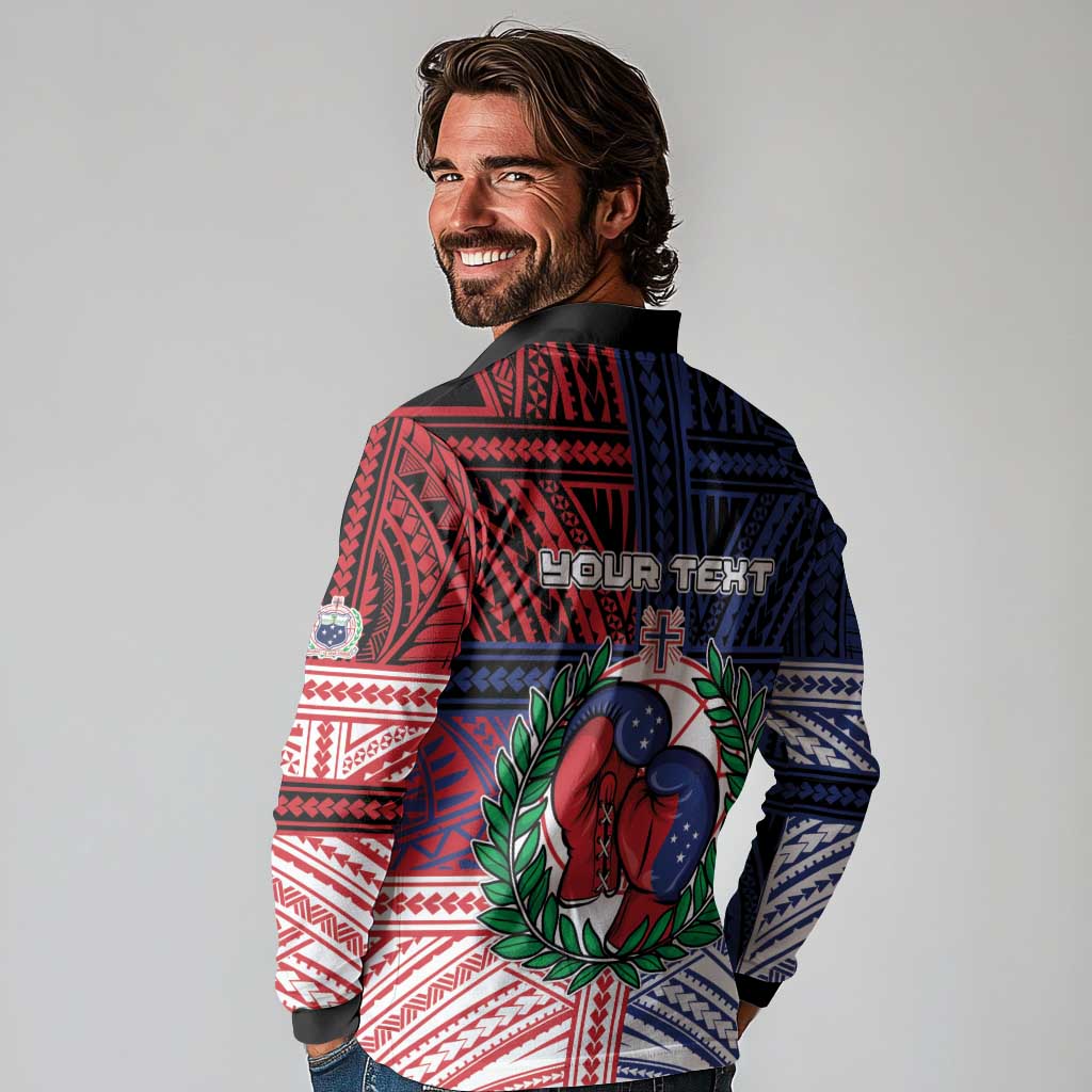 Personalised Samoa Boxing Long Sleeve Polo Shirt Samoan Boxer Funny Style DT05 - Polynesian Pride
