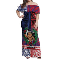 Personalised Samoa Boxing Off Shoulder Maxi Dress Samoan Boxer Funny Style DT05 Women Red - Polynesian Pride