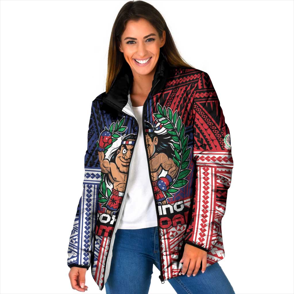 Personalised Samoa Boxing Padded Jacket Samoan Boxer Funny Style DT05 Women Red - Polynesian Pride