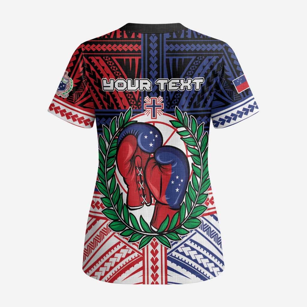 Personalised Samoa Boxing Scrub Top Samoan Boxer Funny Style DT05 - Polynesian Pride