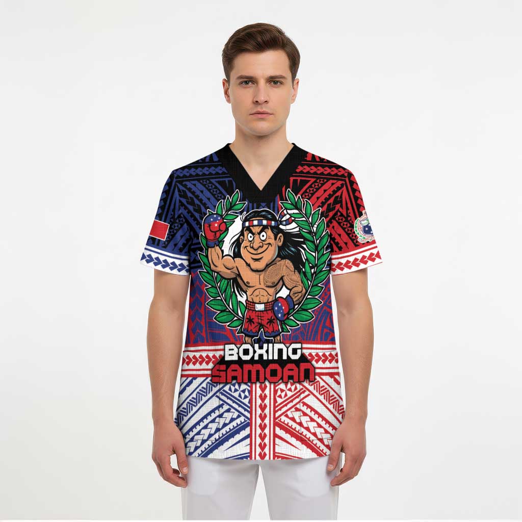Personalised Samoa Boxing Scrub Top Samoan Boxer Funny Style DT05 - Polynesian Pride