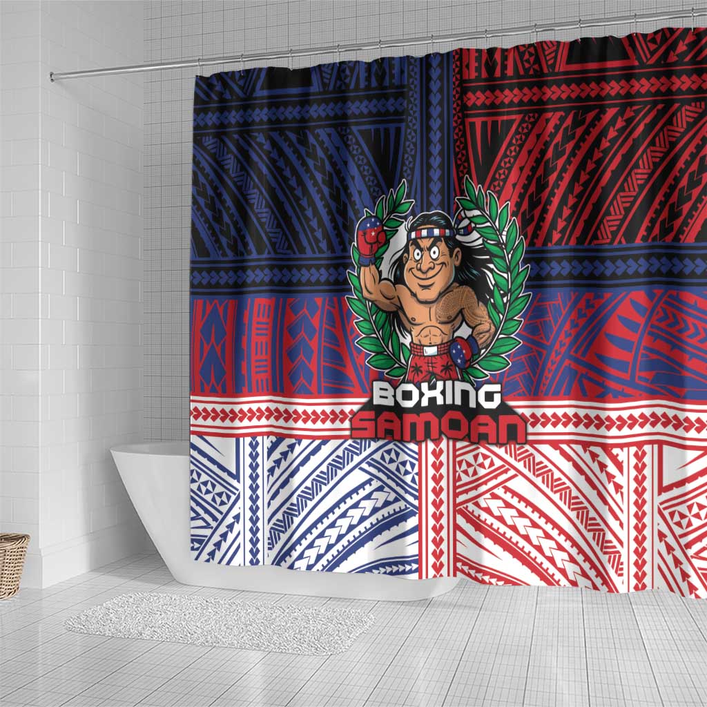 Samoa Boxing Shower Curtain Samoan Boxer Funny Style - Polynesian Pride