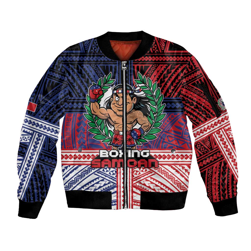 Personalised Samoa Boxing Sleeve Zip Bomber Jacket Samoan Boxer Funny Style - Polynesian Pride