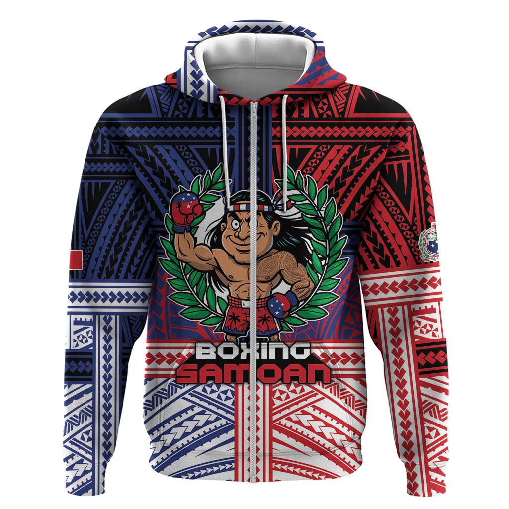 Personalised Samoa Boxing Zip Hoodie Samoan Boxer Funny Style DT05 Zip Hoodie Red - Polynesian Pride