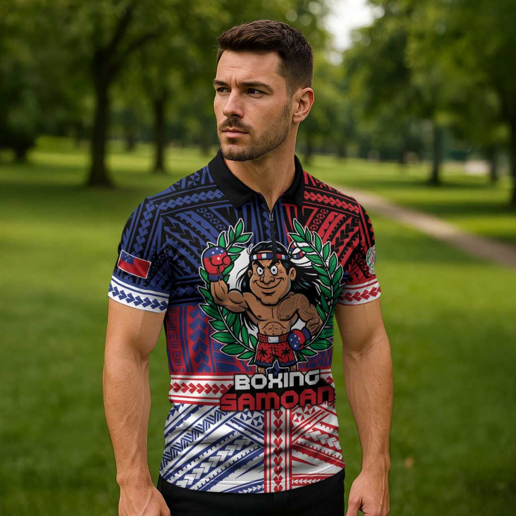 Personalised Samoa Boxing Zipper Polo Shirt Samoan Boxer Funny Style DT05 - Polynesian Pride