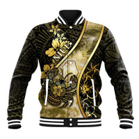 Personalised Niue Baseball Jacket Niuean Crab Waves Style DT05 Unisex Gold - Polynesian Pride