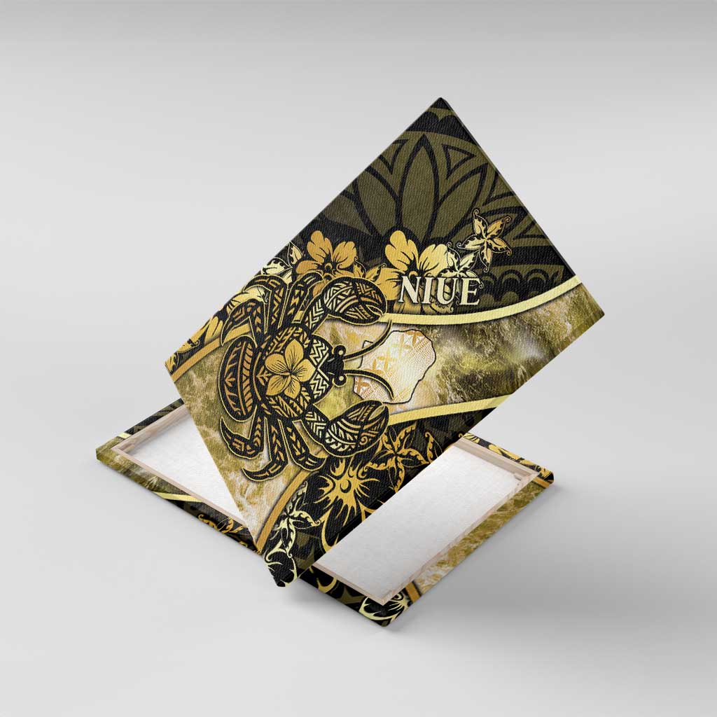 Niue Canvas Wall Art Niuean Crab Waves Style DT05 With Frame Gold - Polynesian Pride