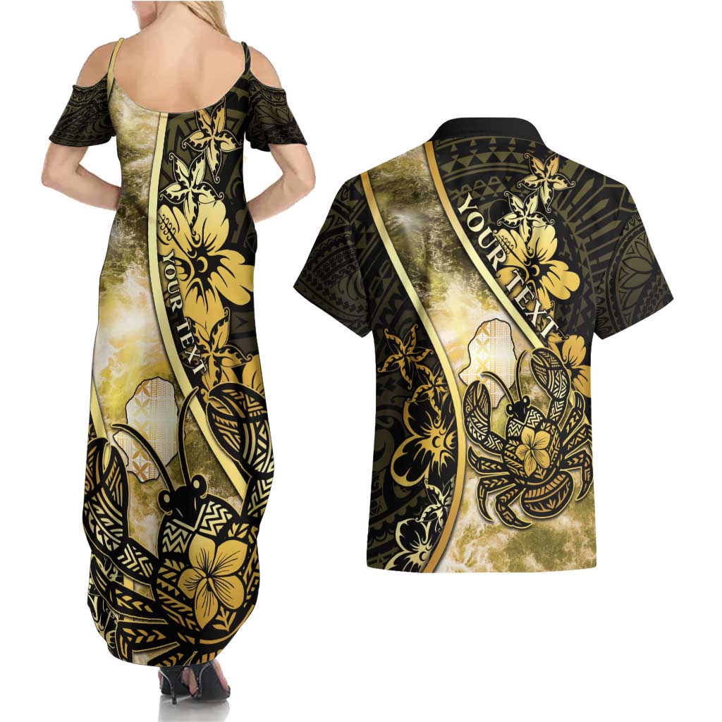 Personalised Niue Couples Matching Summer Maxi Dress and Hawaiian Shirt Niuean Crab Waves Style