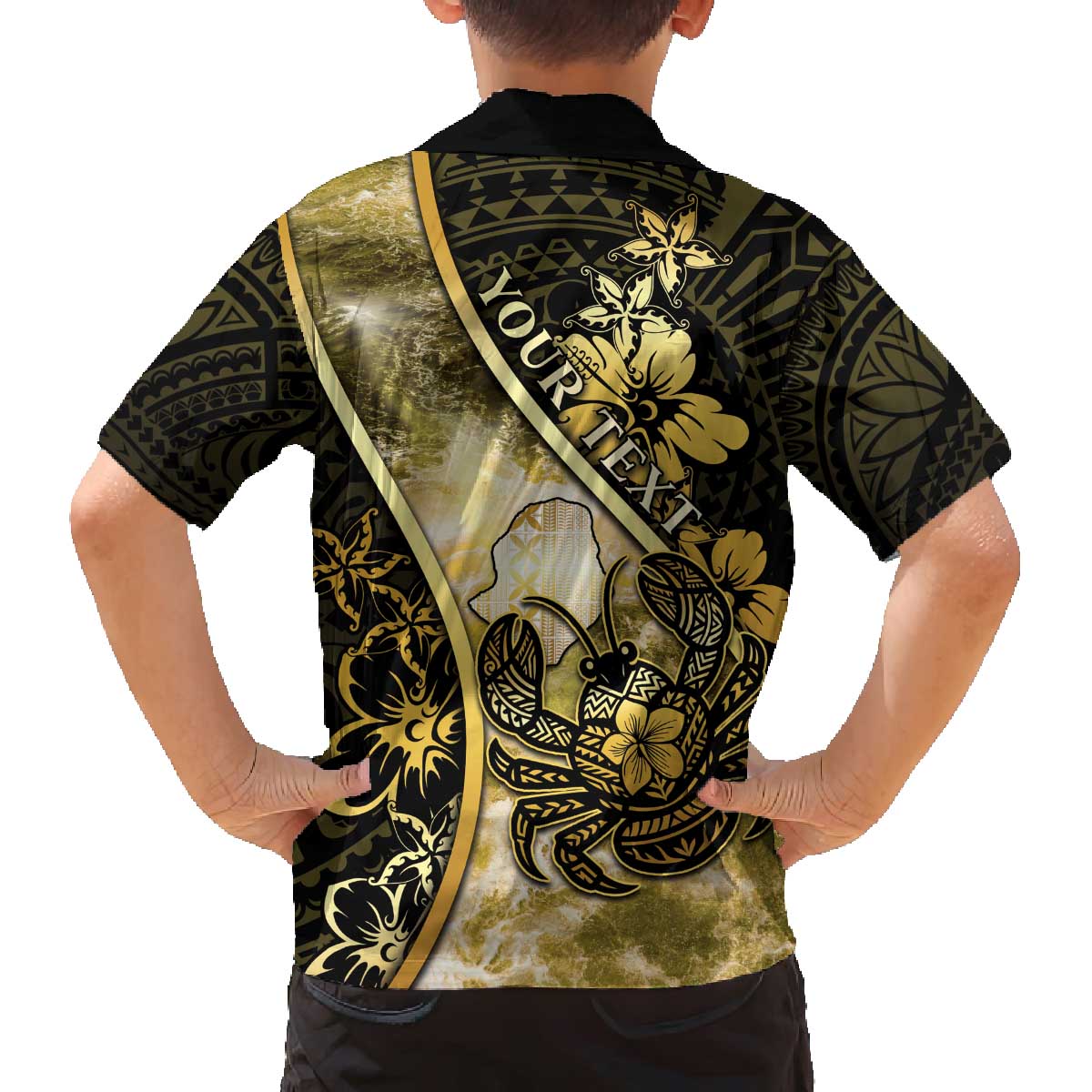 Personalised Niue Family Matching Off The Shoulder Long Sleeve Dress and Hawaiian Shirt Niuean Crab Waves Style