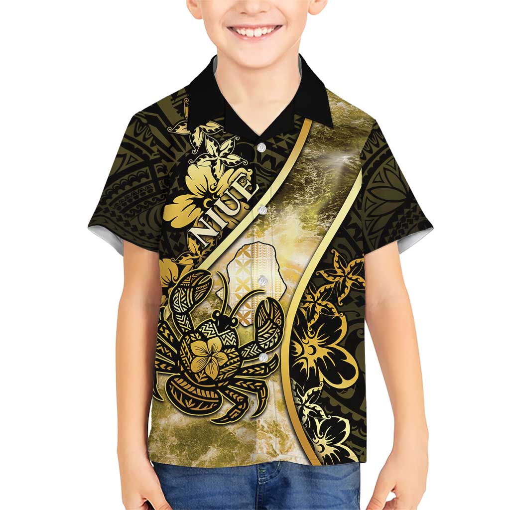 Personalised Niue Family Matching Short Sleeve Bodycon Dress and Hawaiian Shirt Niuean Crab Waves Style