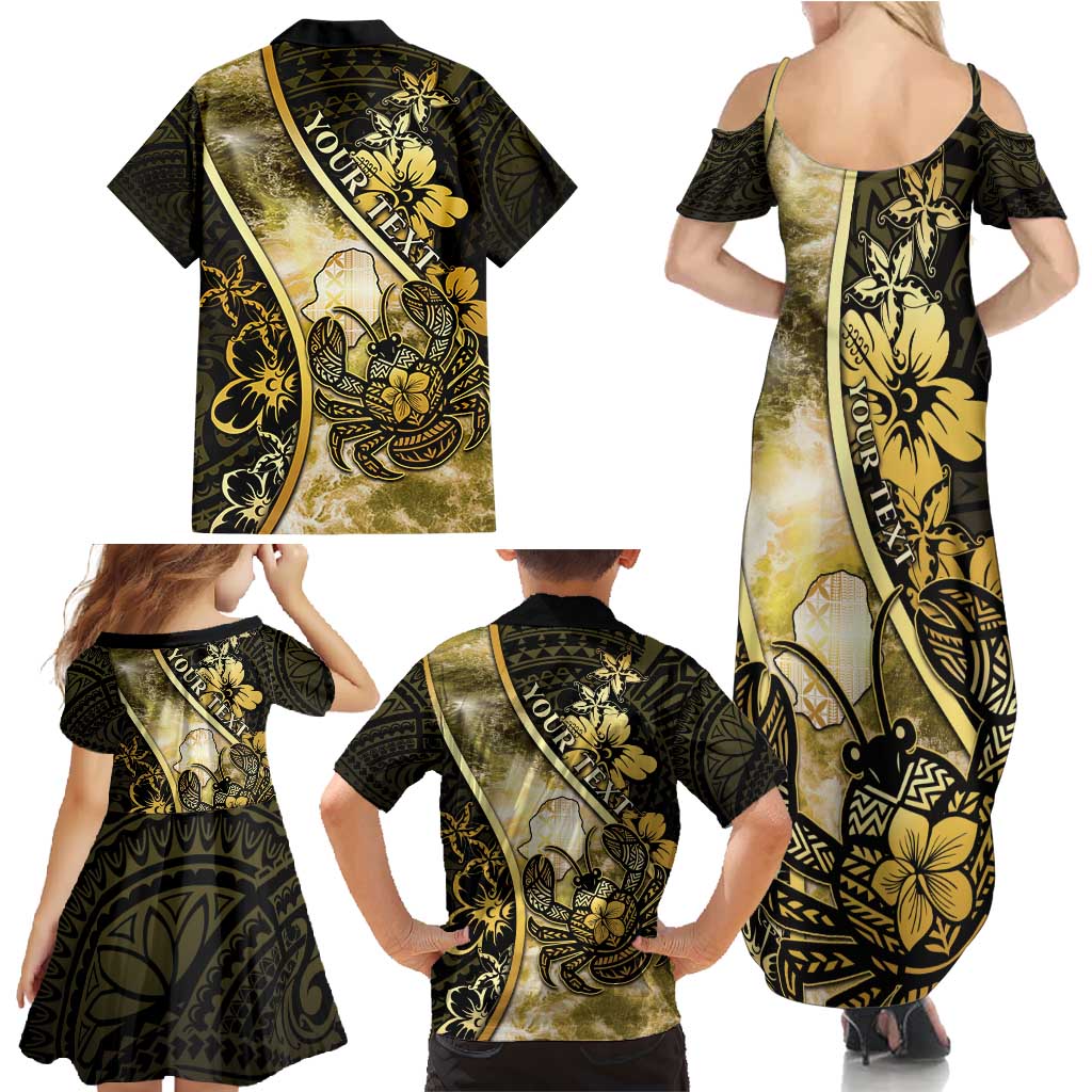 Personalised Niue Family Matching Summer Maxi Dress and Hawaiian Shirt Niuean Crab Waves Style